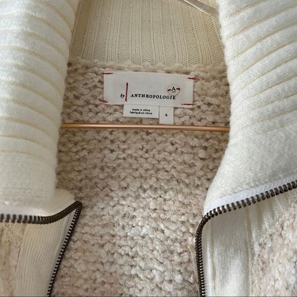 Anthropologie Furry Knit Zip Cardigan Sweater Jacket Ivory Small - Picture 4 of 8
